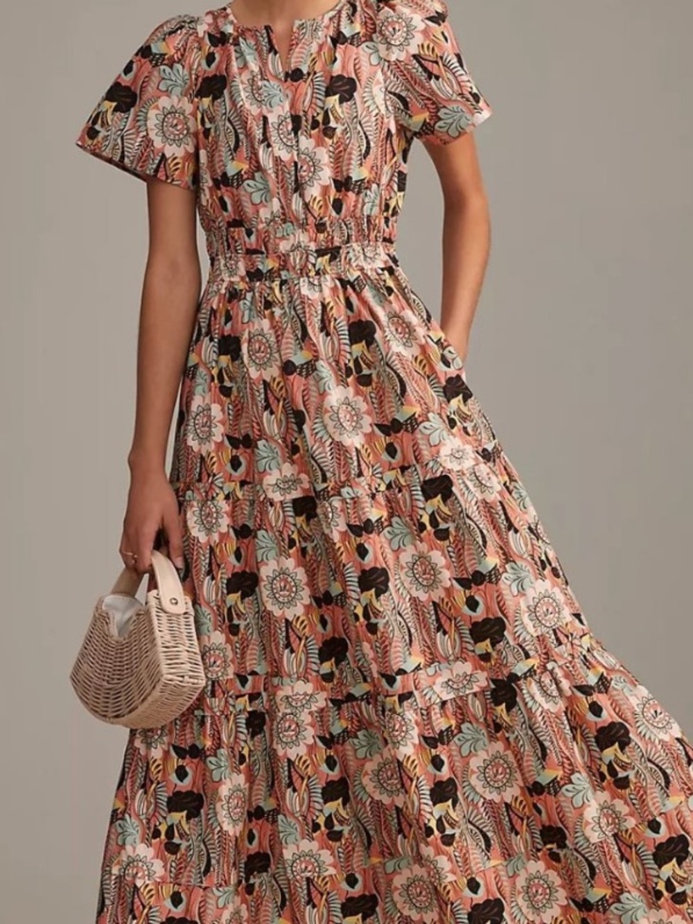 Maeve Anthropologie Somerset Floral Cotton Maxi Dress Medium Pockets